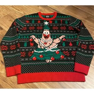 SpongeBob SquarePants Patrick Star Christmas Ugly Sweater Mens Small Black Red
